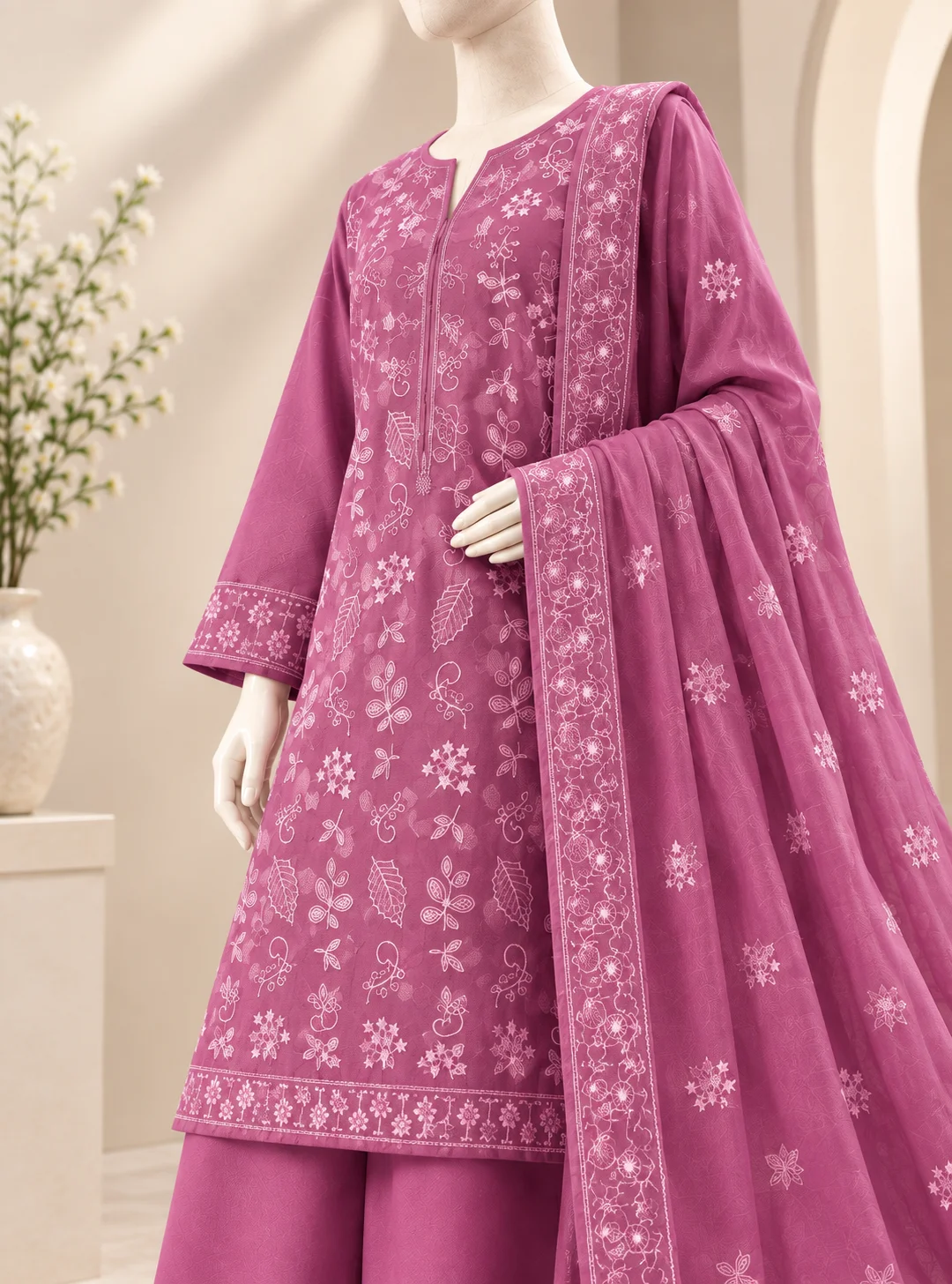 Embroidered Suit in Pink