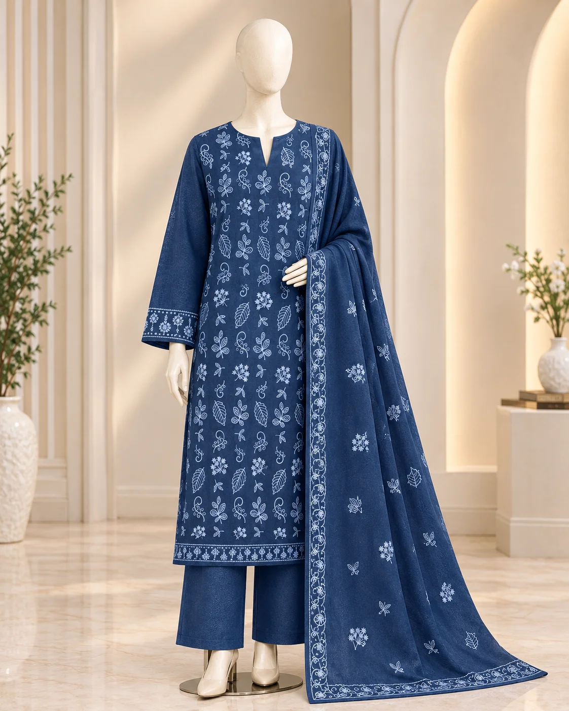 Gulkari Navy Blue 3 Piece Embroidered Suit - Image 2