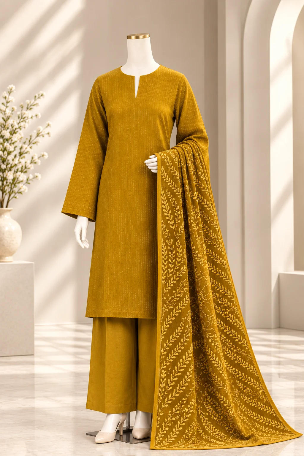 Yellow Makhamali 3 Piece