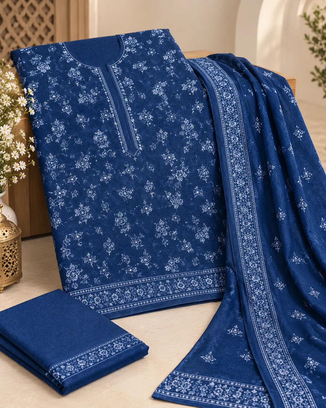Gulkari Navy Blue 3 Piece Embroidered Suit - Image 4