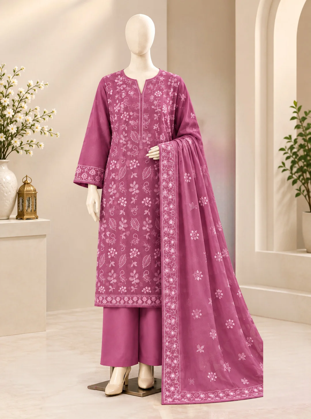 Embroidered Suit in Pink