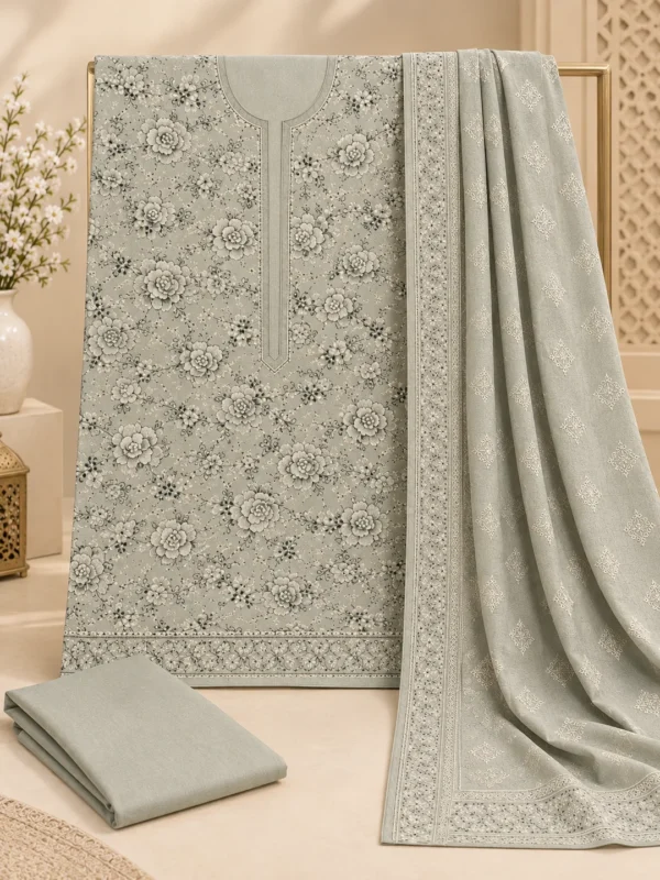 Gulkari Grey 3 Piece Embroidered Suit