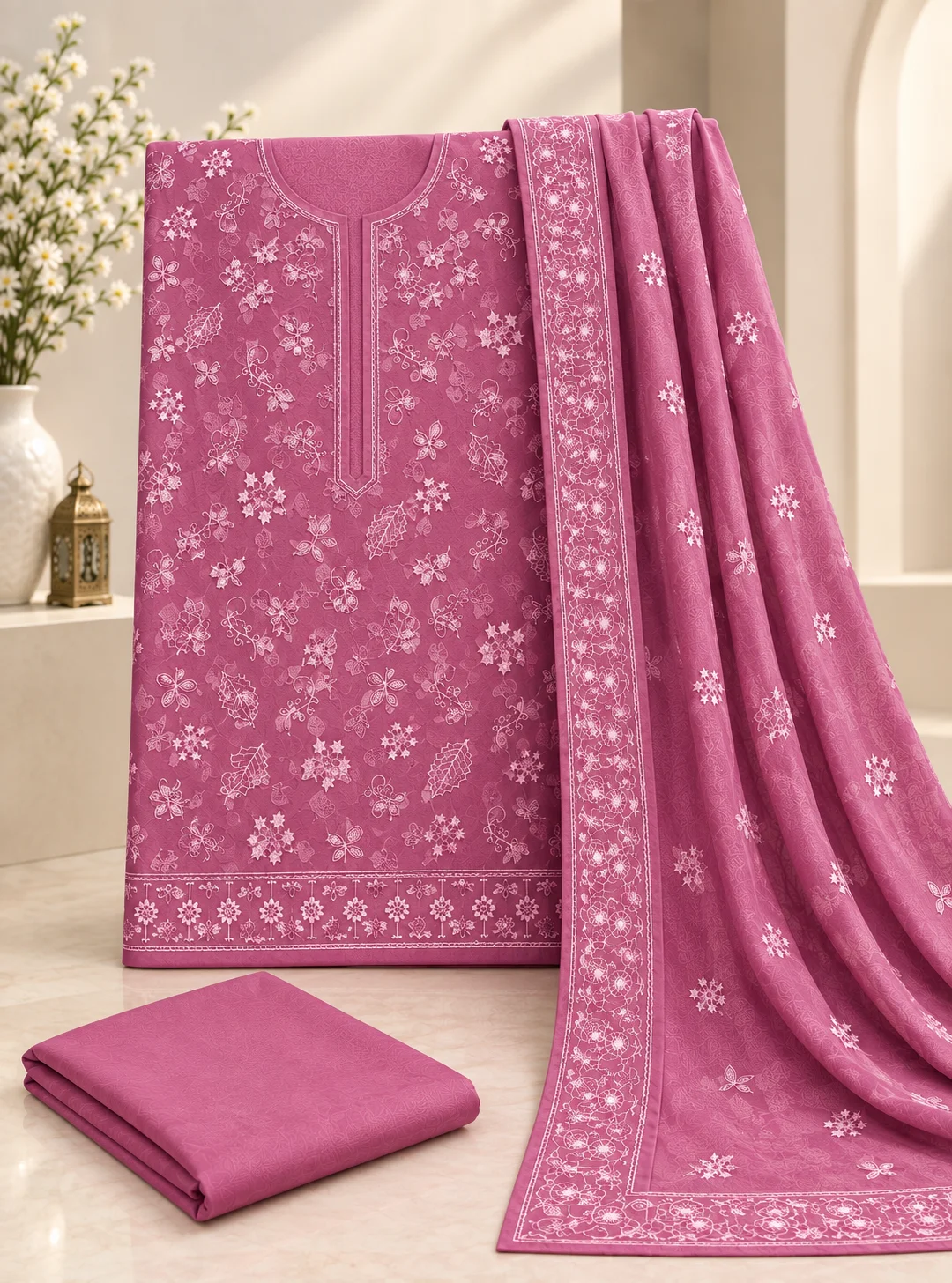 Embroidered Suit in Pink