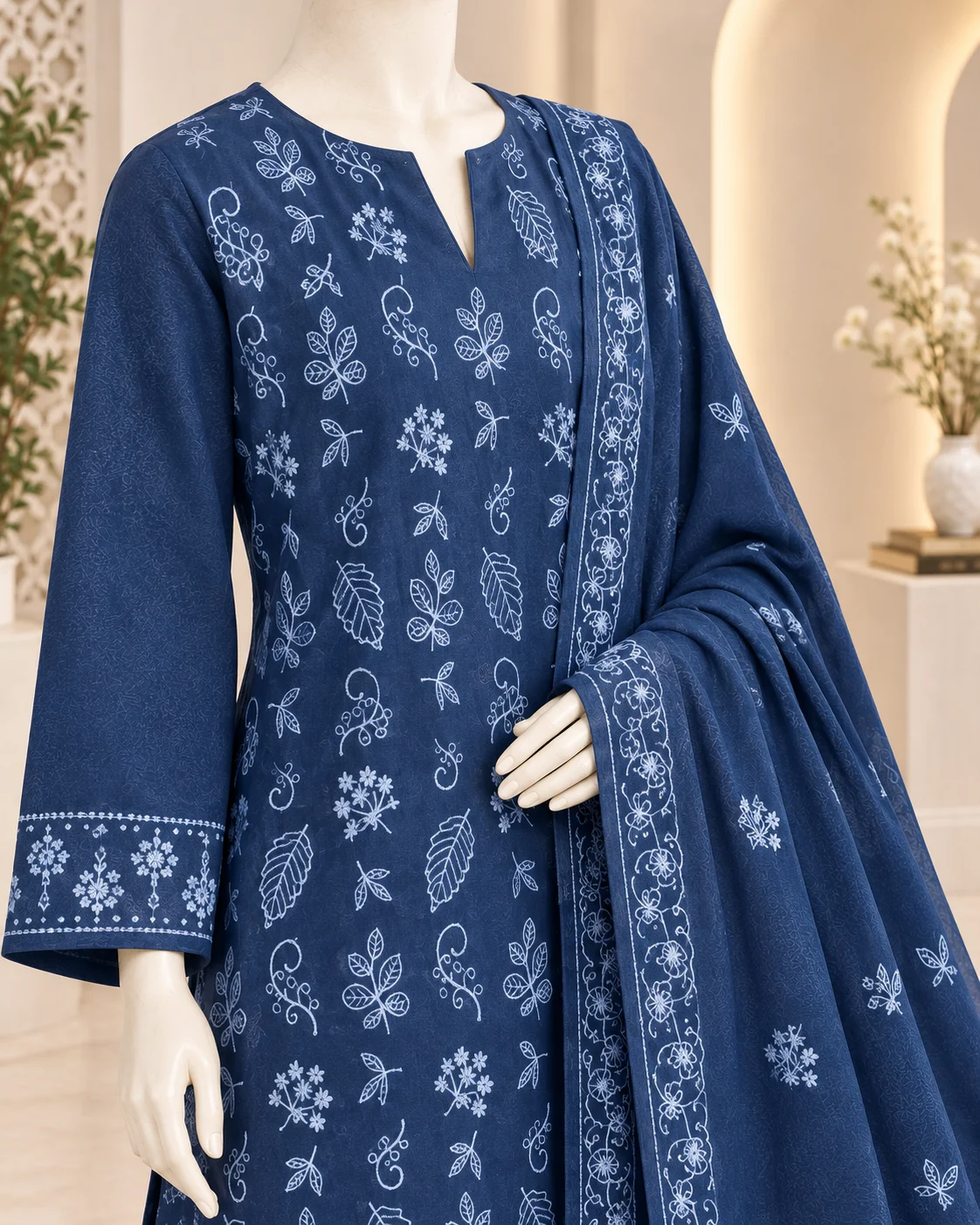 Gulkari Navy Blue 3 Piece Embroidered Suit - Image 3